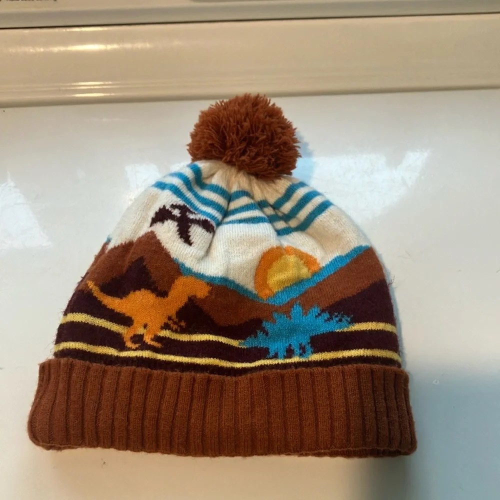 Dinosaur Patterned Kids Beanie - Brown and Blue kids size target southwest hat